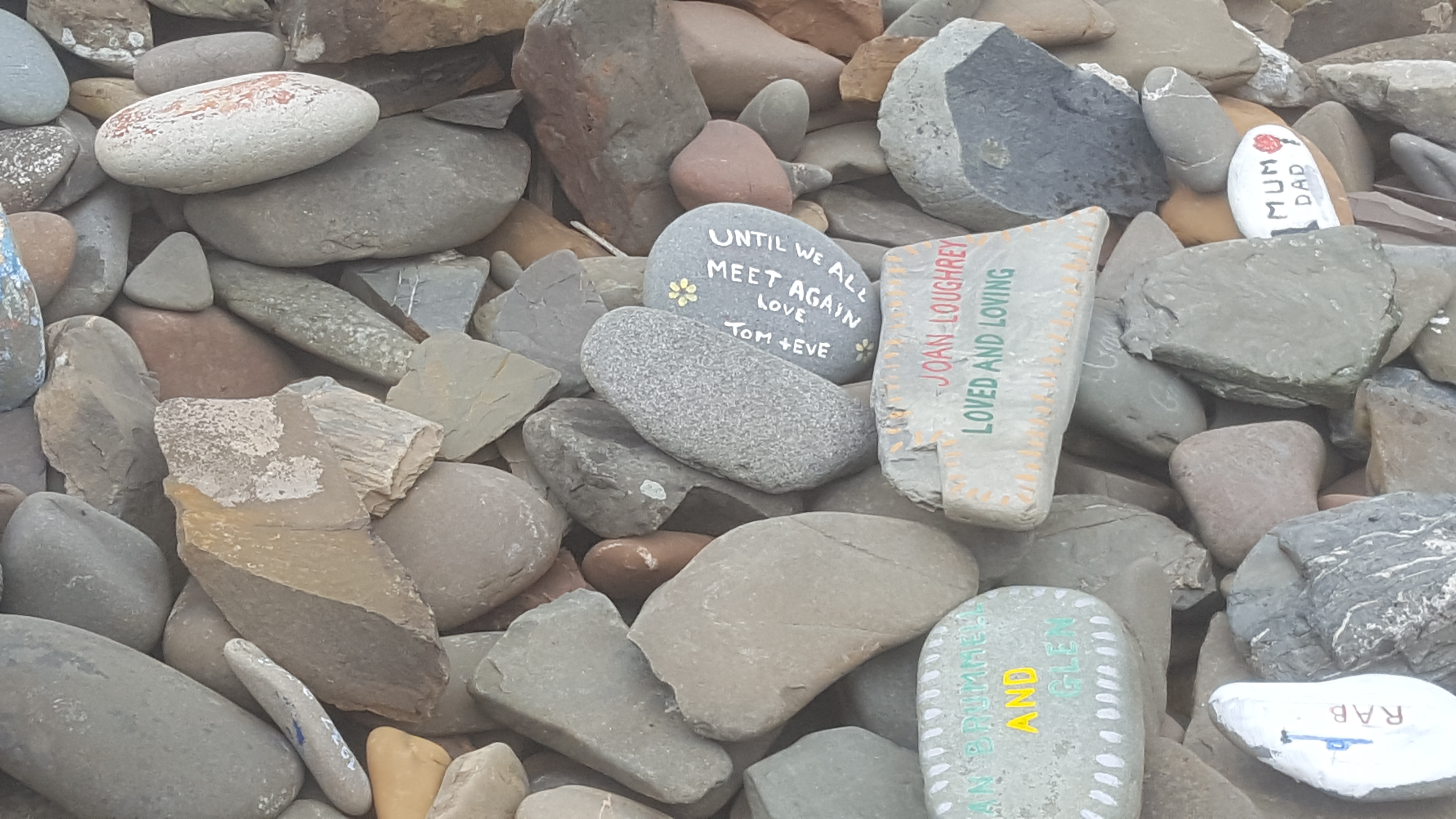 Modern prayer stones at Ninian's Chapel